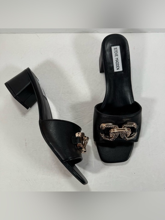Steve Madden Shoes - Steve Madden Santana Black Leather Gold Hardware Slide Sandals Women Size 10M